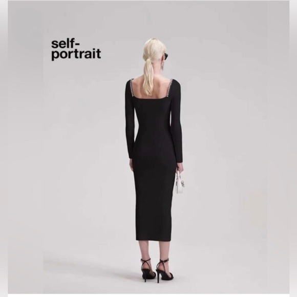 Self Portrait BLACK KNIT DIAMANTE MIDI DRESS - Picture 2 of 4